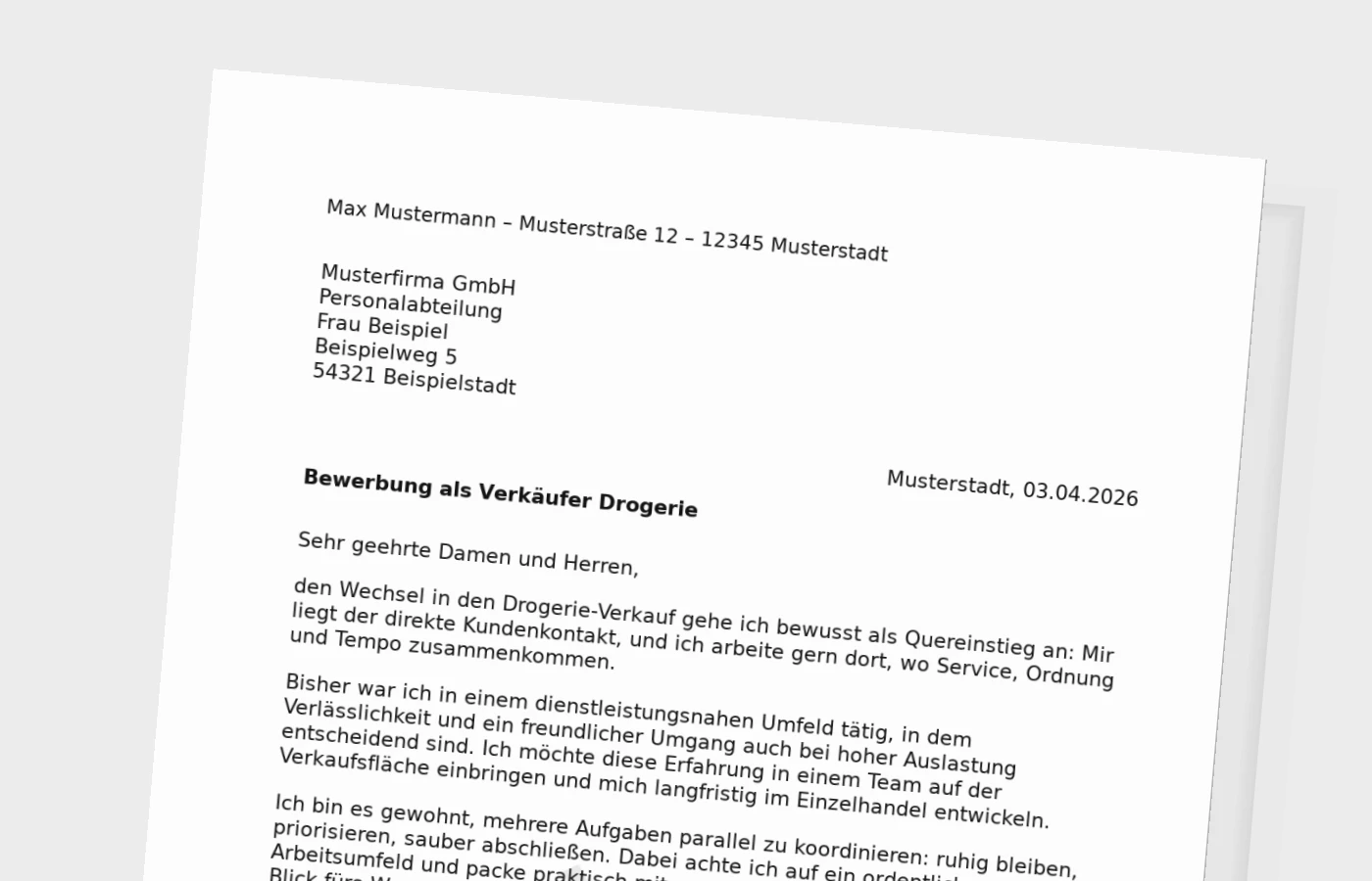 Anschreiben als Verkäufer in der Drogerie – Quereinstieg überzeugend darstellen