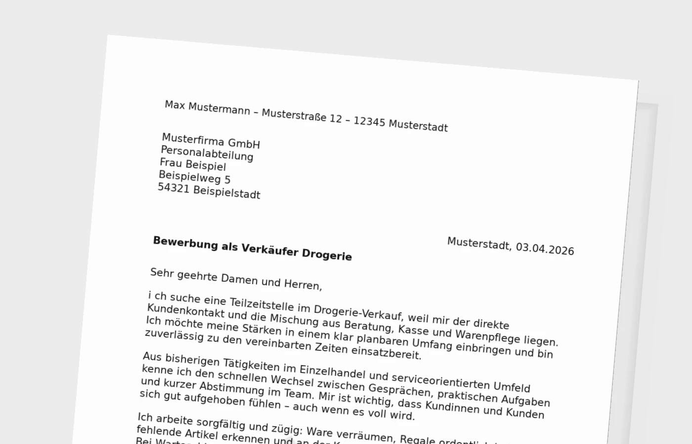 Vorschaubild zu Anschreiben als Verkäufer/in in der Drogerie (Teilzeit)