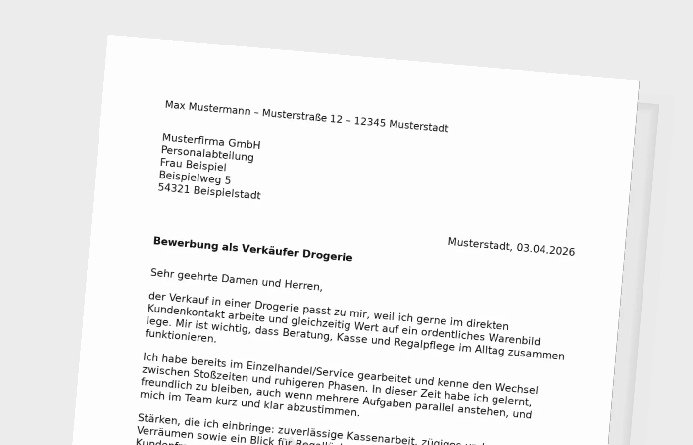 Vorschaubild zu Anschreiben als Verkäufer in der Drogerie (Standard)