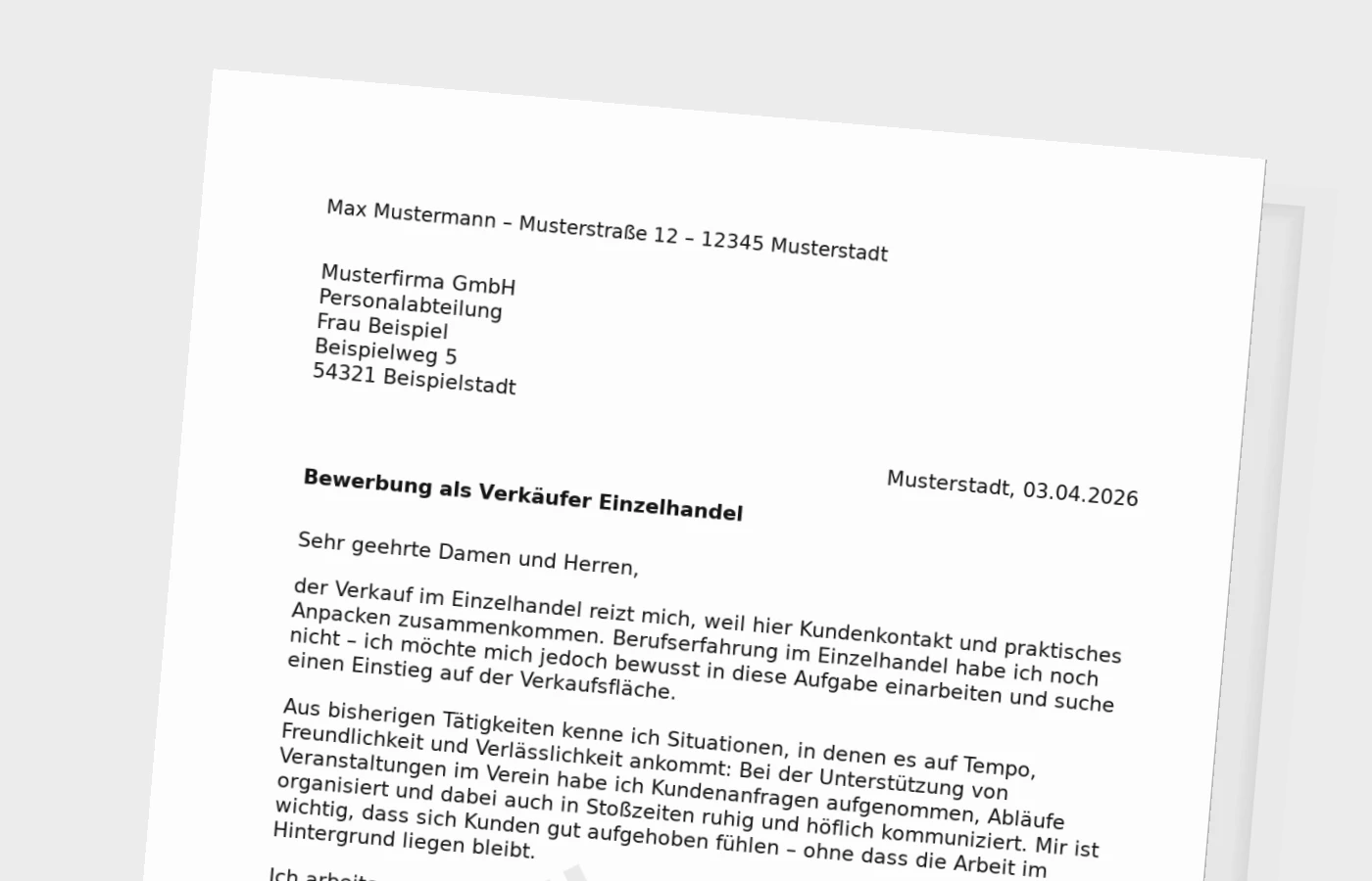 Vorschaubild zu Anschreiben als Verkäufer im Einzelhandel ohne Erfahrung