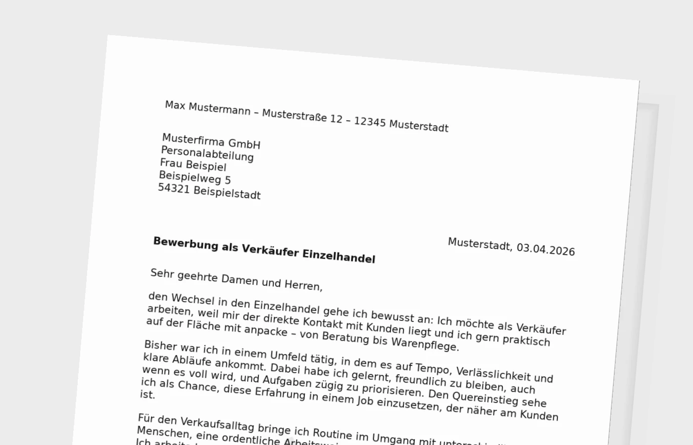 Vorschaubild zu Anschreiben als Verkäufer im Einzelhandel – Quereinstieg überzeugend formulieren
