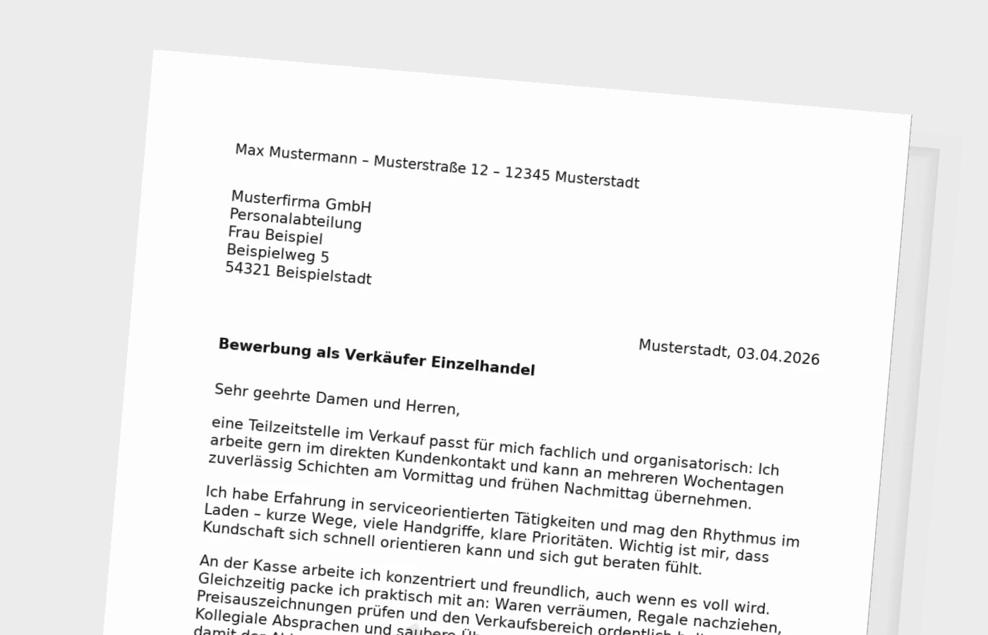 Vorschaubild zu Anschreiben als Verkäufer im Einzelhandel (Teilzeit)