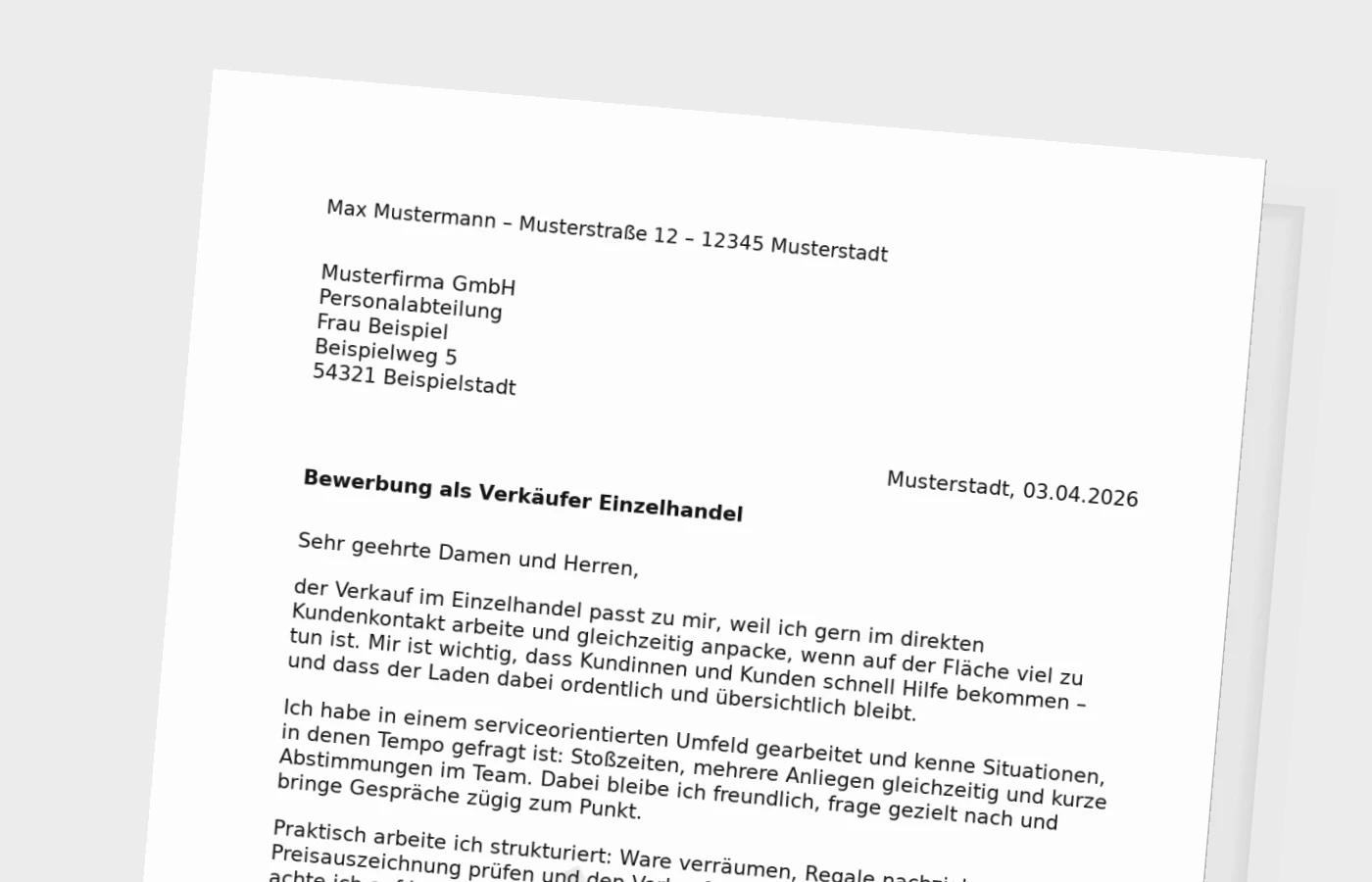 Vorschaubild zu Anschreiben als Verkäufer im Einzelhandel – Standard