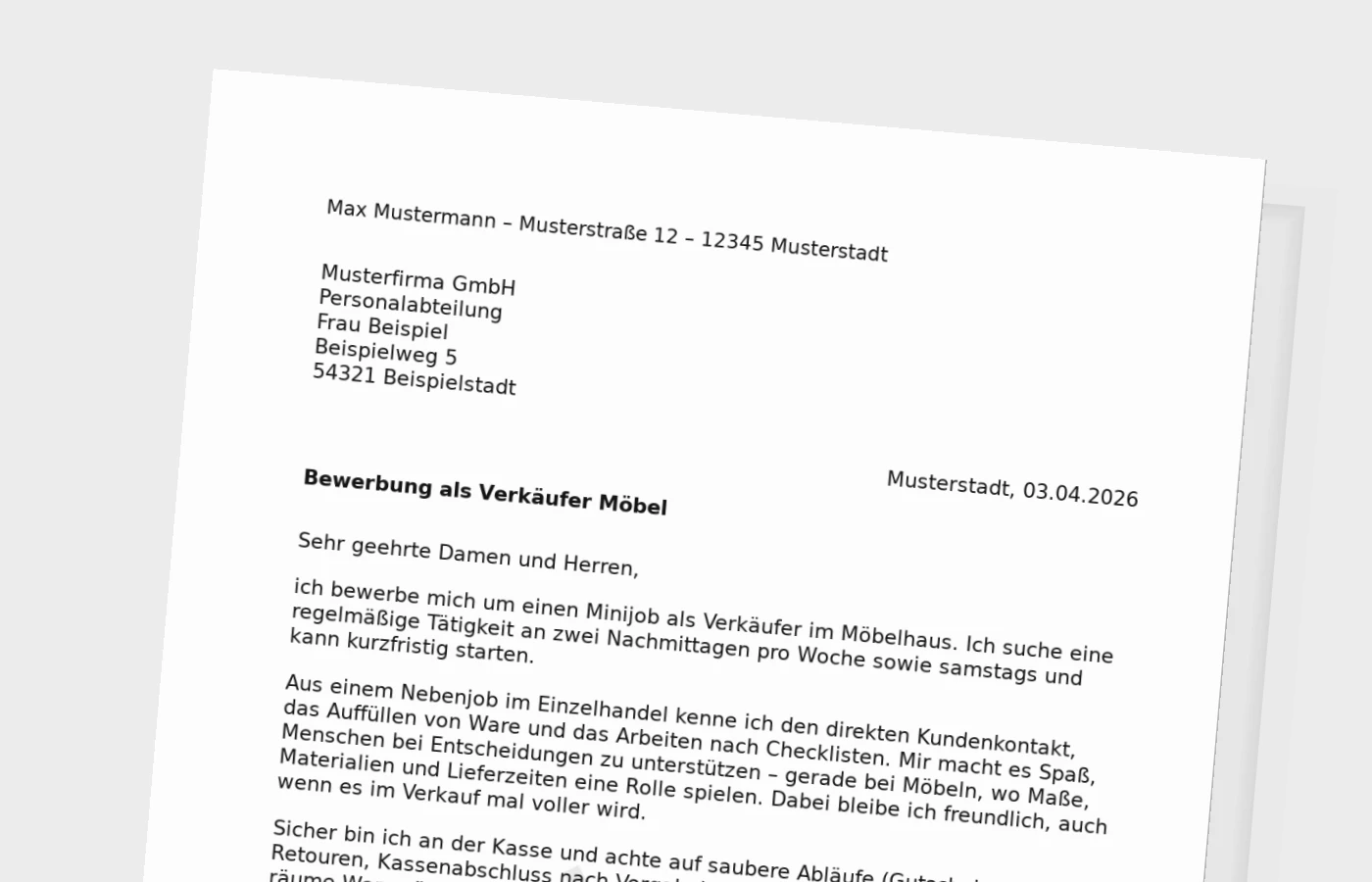 Anschreiben als Verkäufer im Möbelhaus (Minijob): so gelingt deine Bewerbung