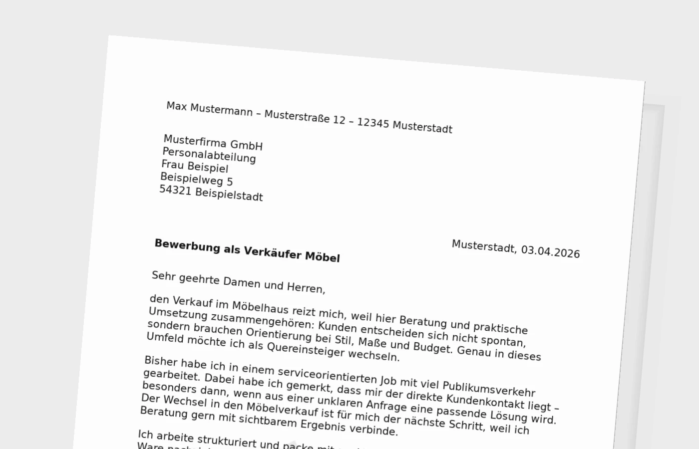 Vorschaubild zu Anschreiben als Verkäufer im Möbelhaus – Quereinstieg überzeugend darstellen