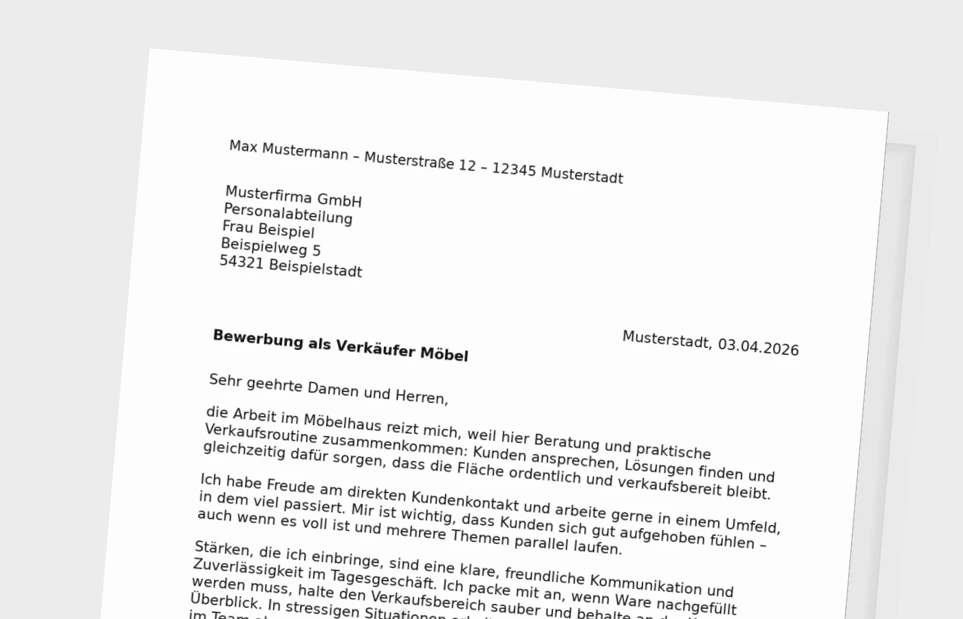 Vorschaubild zu Anschreiben als Verkäufer im Möbelhaus: Standard, aber überzeugend