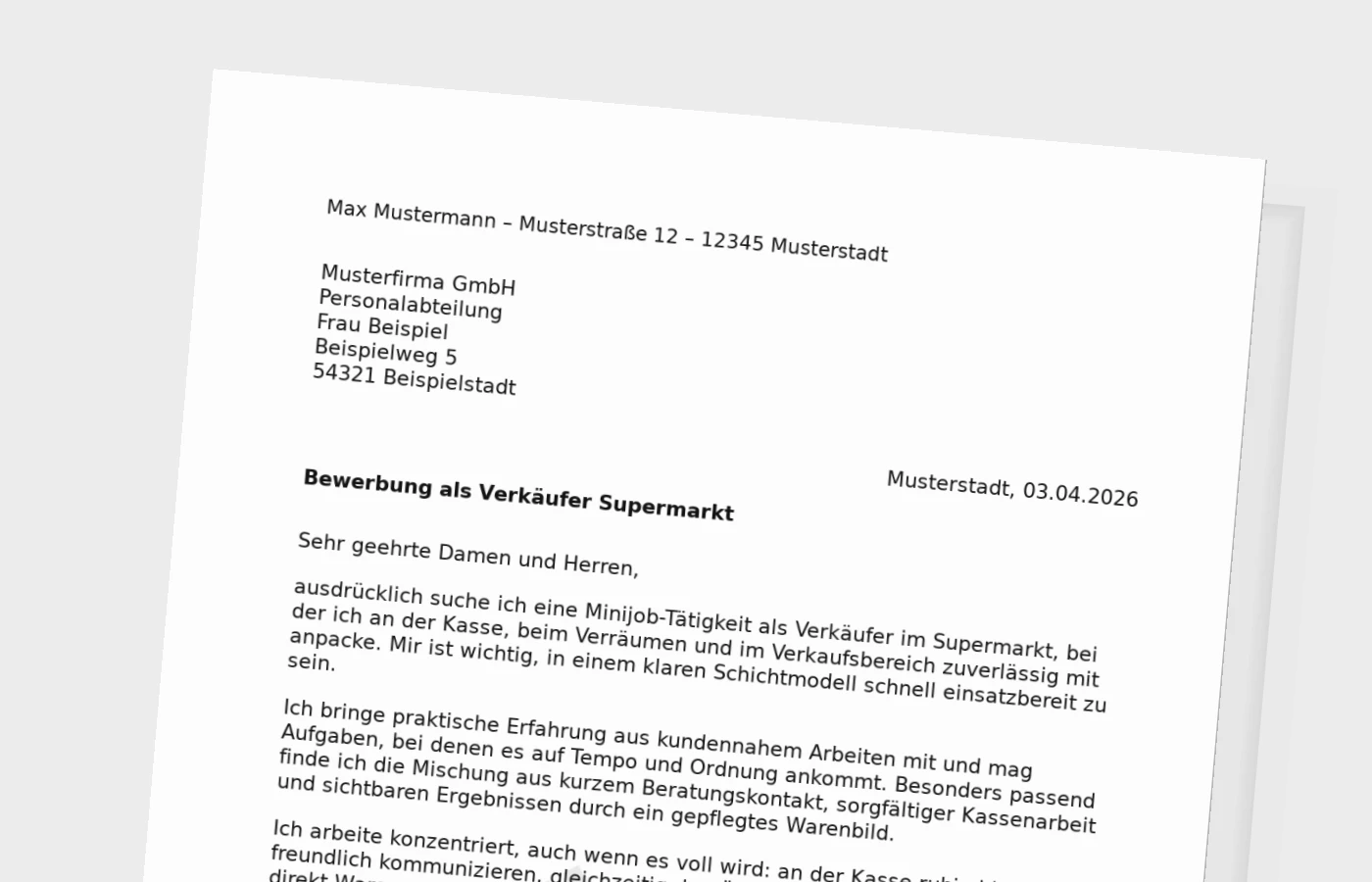 Vorschaubild zu Anschreiben als Verkäufer im Supermarkt (Minijob)