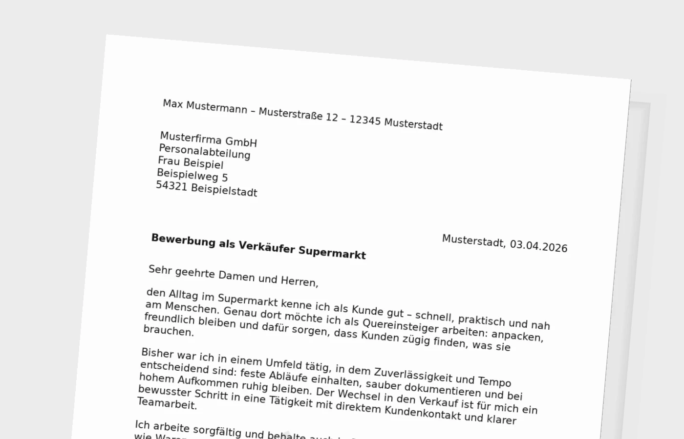 Anschreiben als Verkäufer im Supermarkt – Quereinsteiger