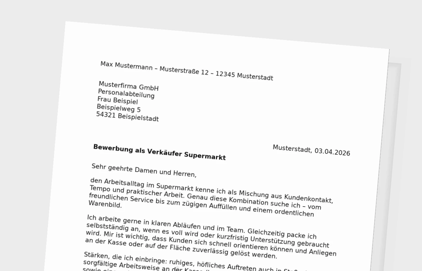 Anschreiben als Verkäufer im Supermarkt