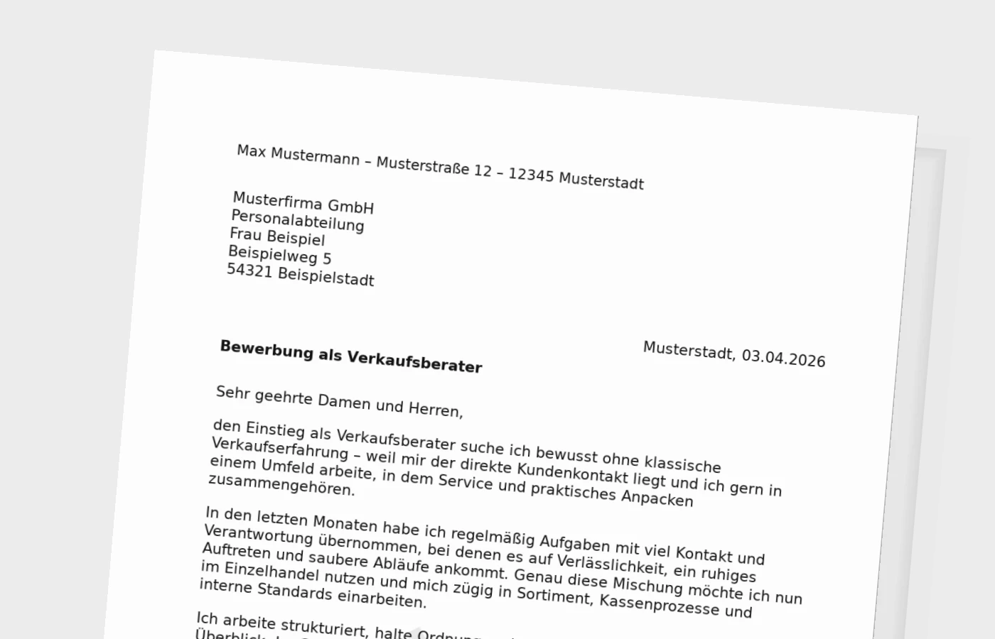 Vorschaubild zu Anschreiben als Verkaufsberater ohne Erfahrung