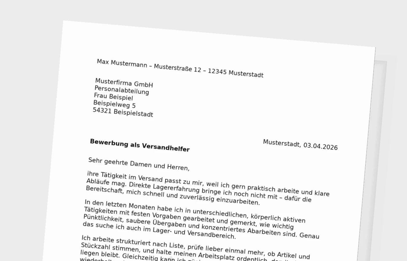 Vorschaubild zu Anschreiben Versandhelfer ohne Erfahrung