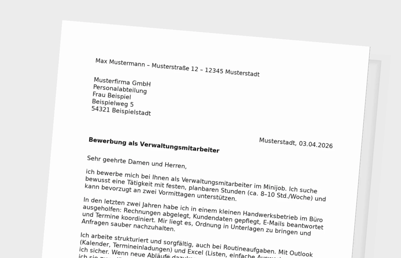 Vorschaubild zu Bewerbungsanschreiben: Verwaltungsmitarbeiter (Minijob)