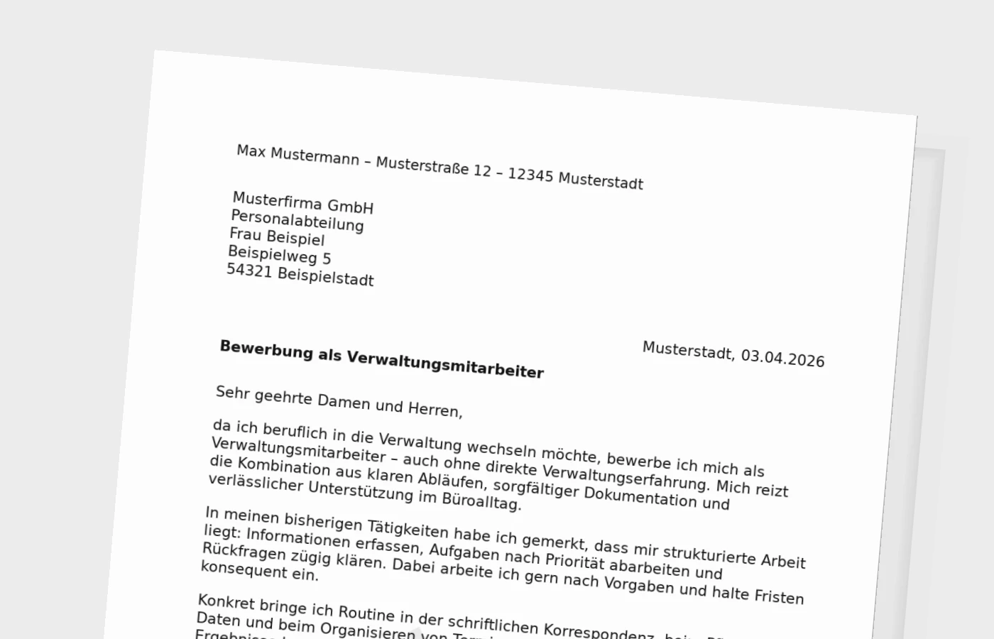 Anschreiben als Verwaltungsmitarbeiter ohne Erfahrung