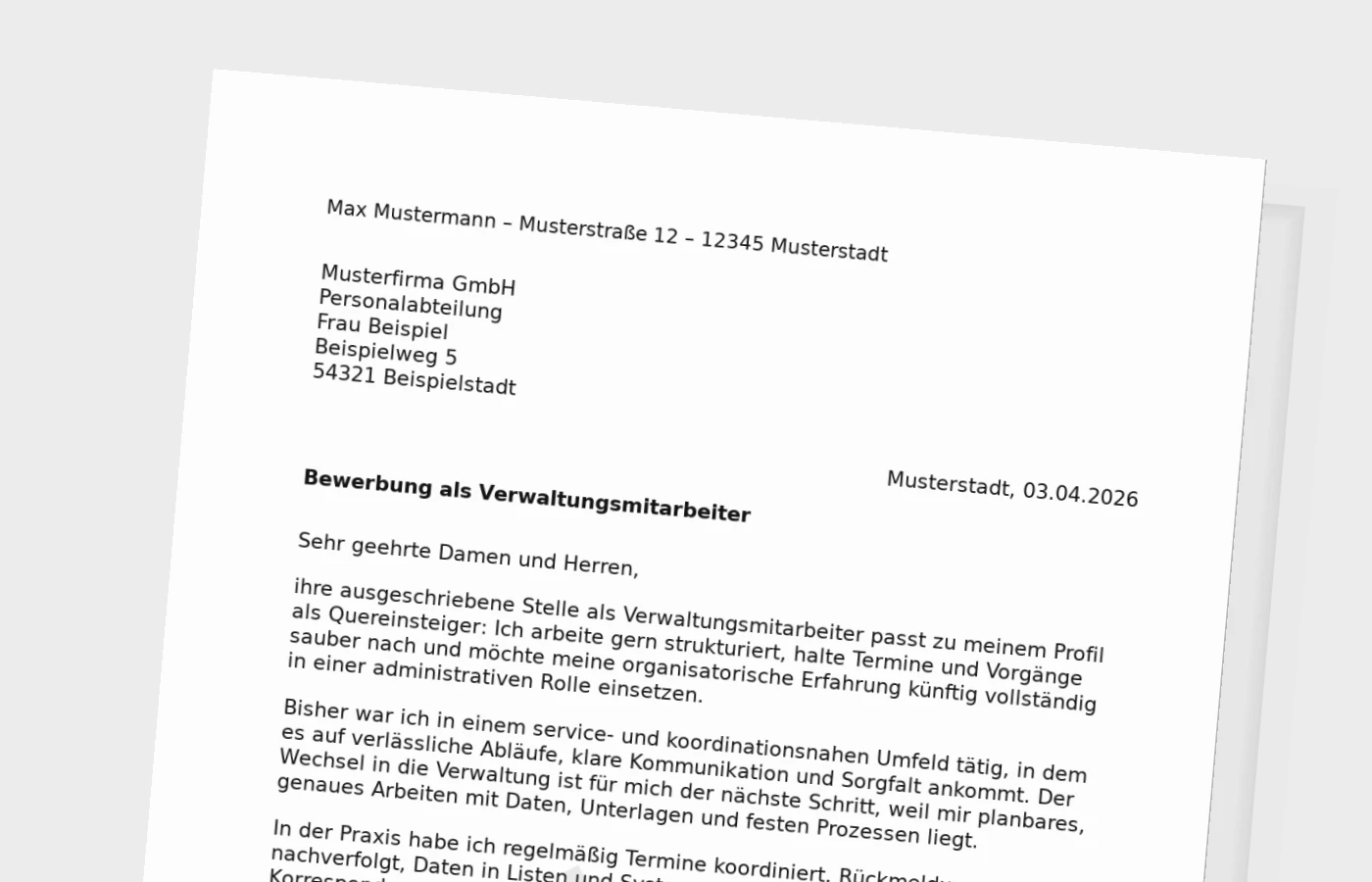 Vorschaubild zu Anschreiben als Verwaltungsmitarbeiter (Quereinsteiger)