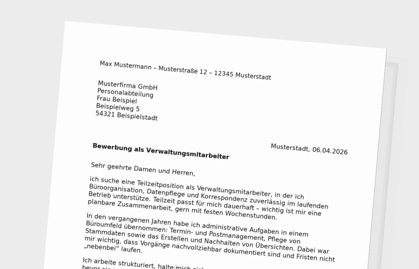 Anschreiben als Verwaltungsmitarbeiter (Teilzeit) schreiben