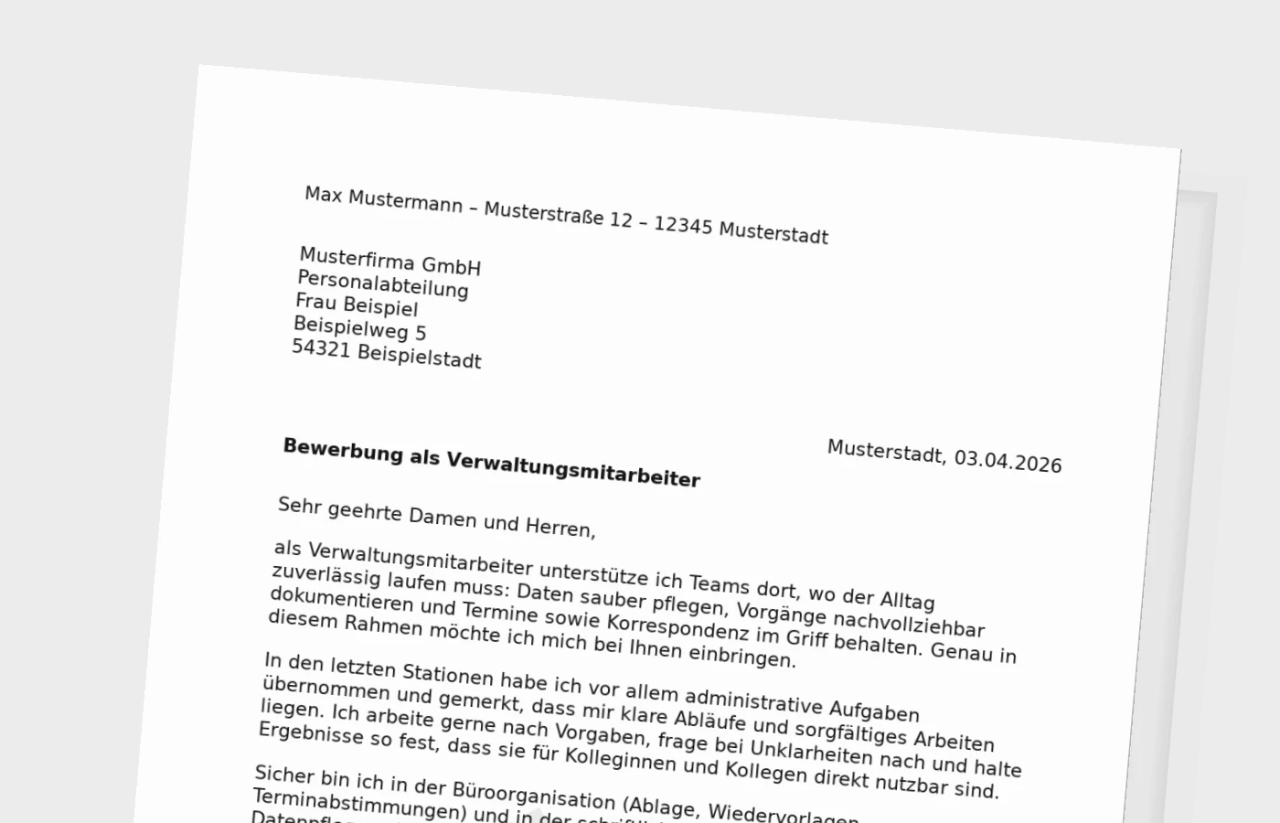 Anschreiben als Verwaltungsmitarbeiter: so wirkt es im Büroalltag überzeugend