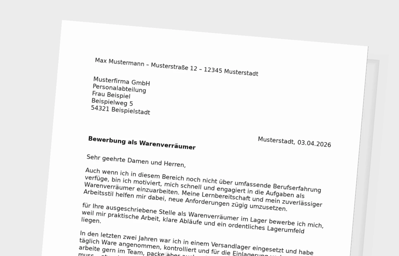 Bewerbungsanschreiben Warenverräumer ohne Erfahrung