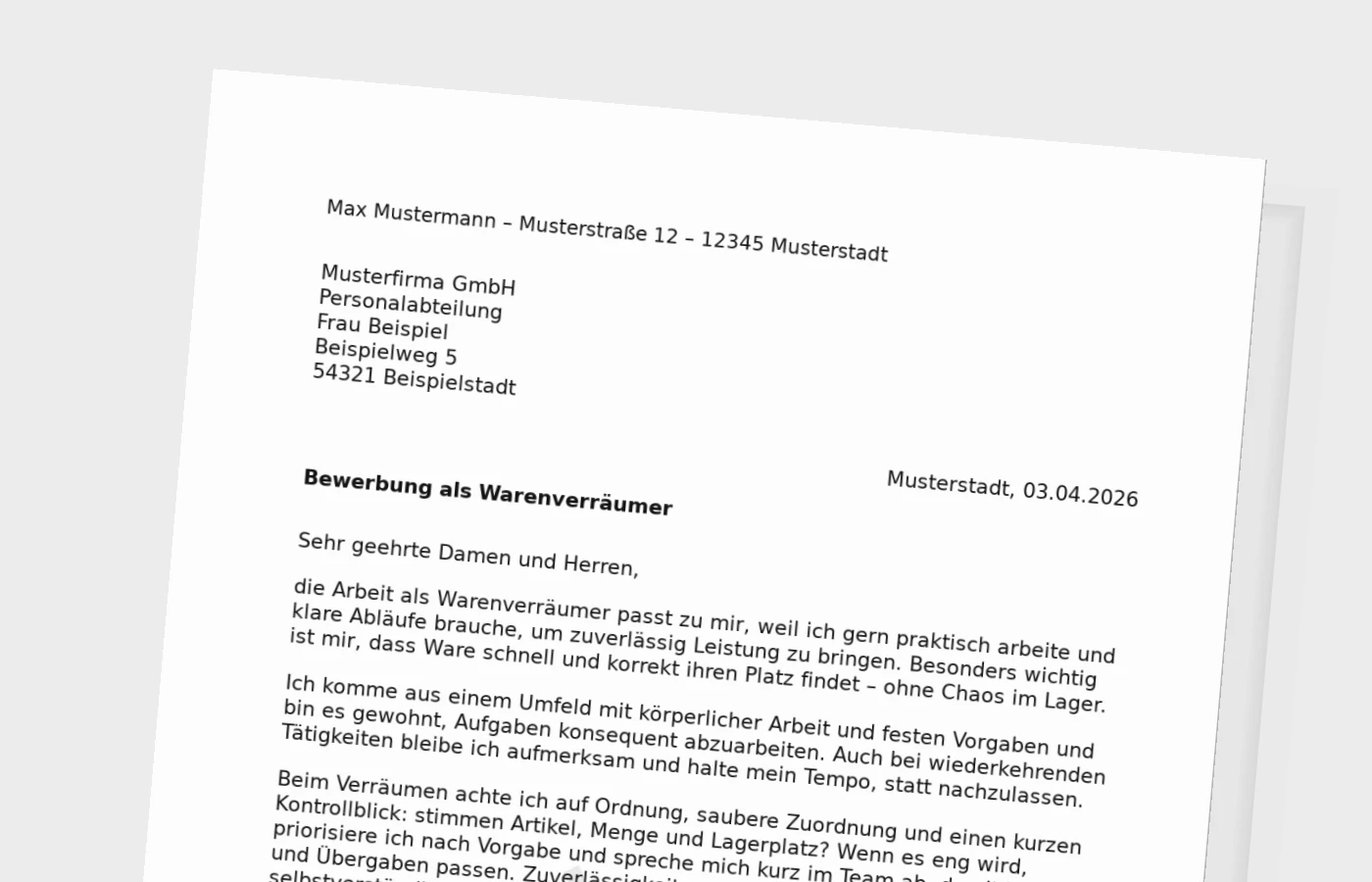 Anschreiben als Warenverräumer: so wirkt es realistisch und passend