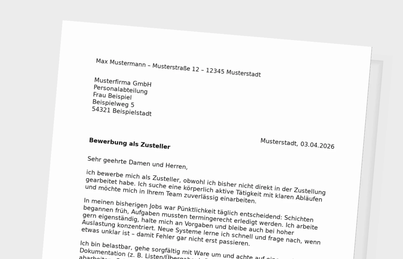 Zusteller ohne Erfahrung: Anschreiben verständlich aufbauen